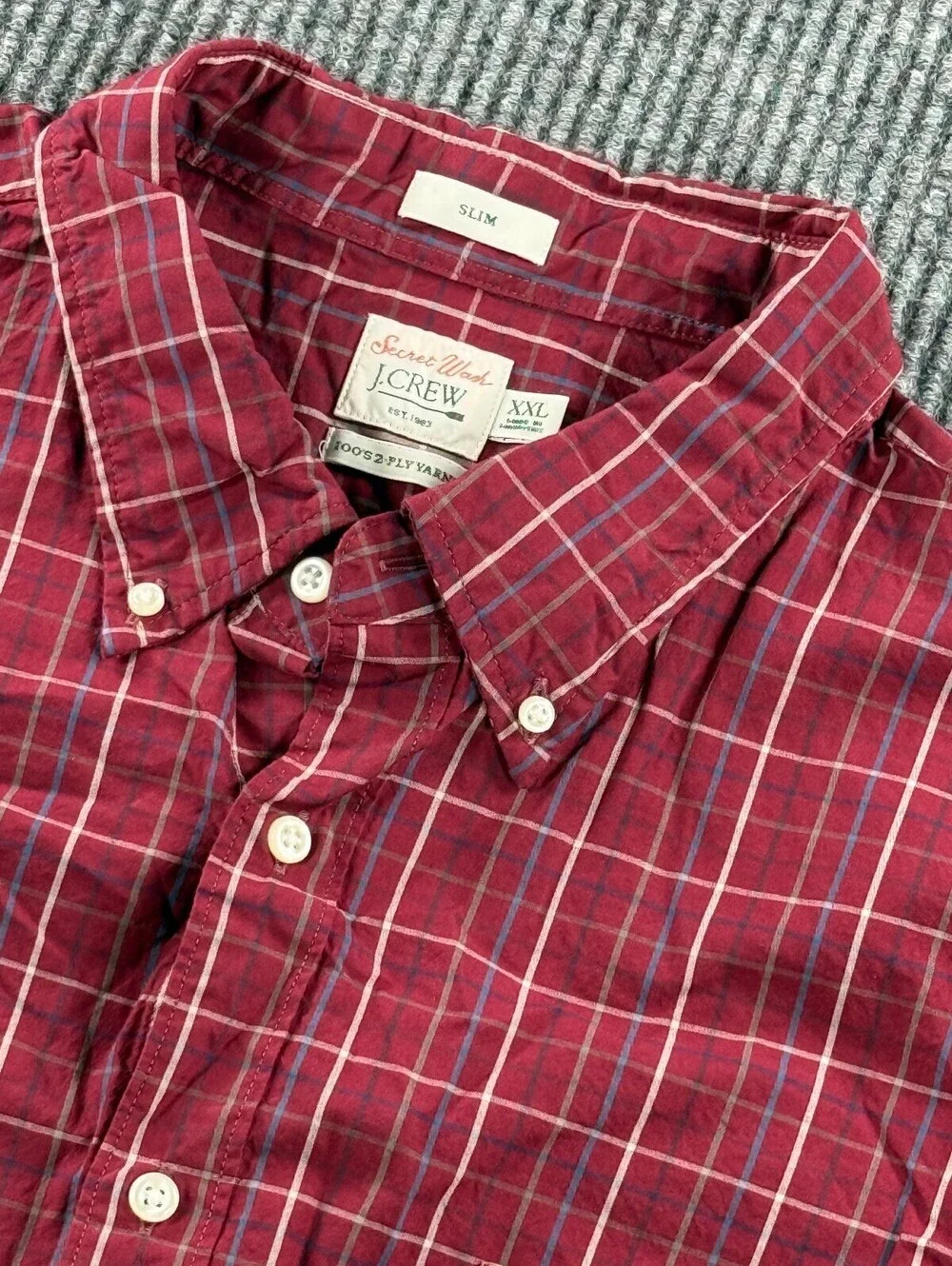 J.Crew Secret Wash Slim Long Sleeve Button Down Men XXL 100's 2-Ply Yarns Preppy